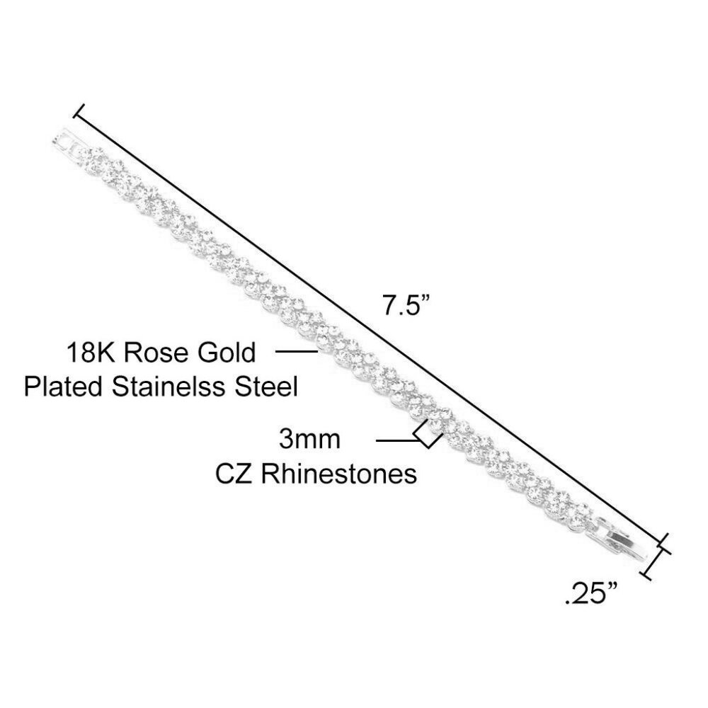 18K Rose or White Gold Silver Plated 7.5in Tennis Bracelet 3mm Round CZ Stones - Picture 5 of 5